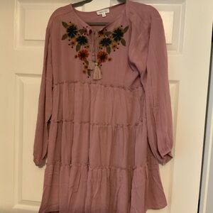 Floral Embroidered Mauve Dress